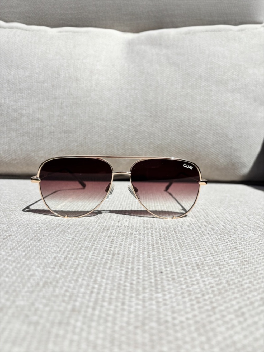 Quay High Key Mini (Large) Gold Frame w/Brown Fade Aviator Sunglasses